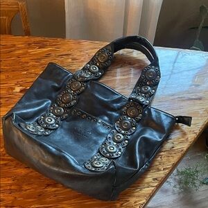 Vintage Gucci like  Black Leather Tote with Gold studs